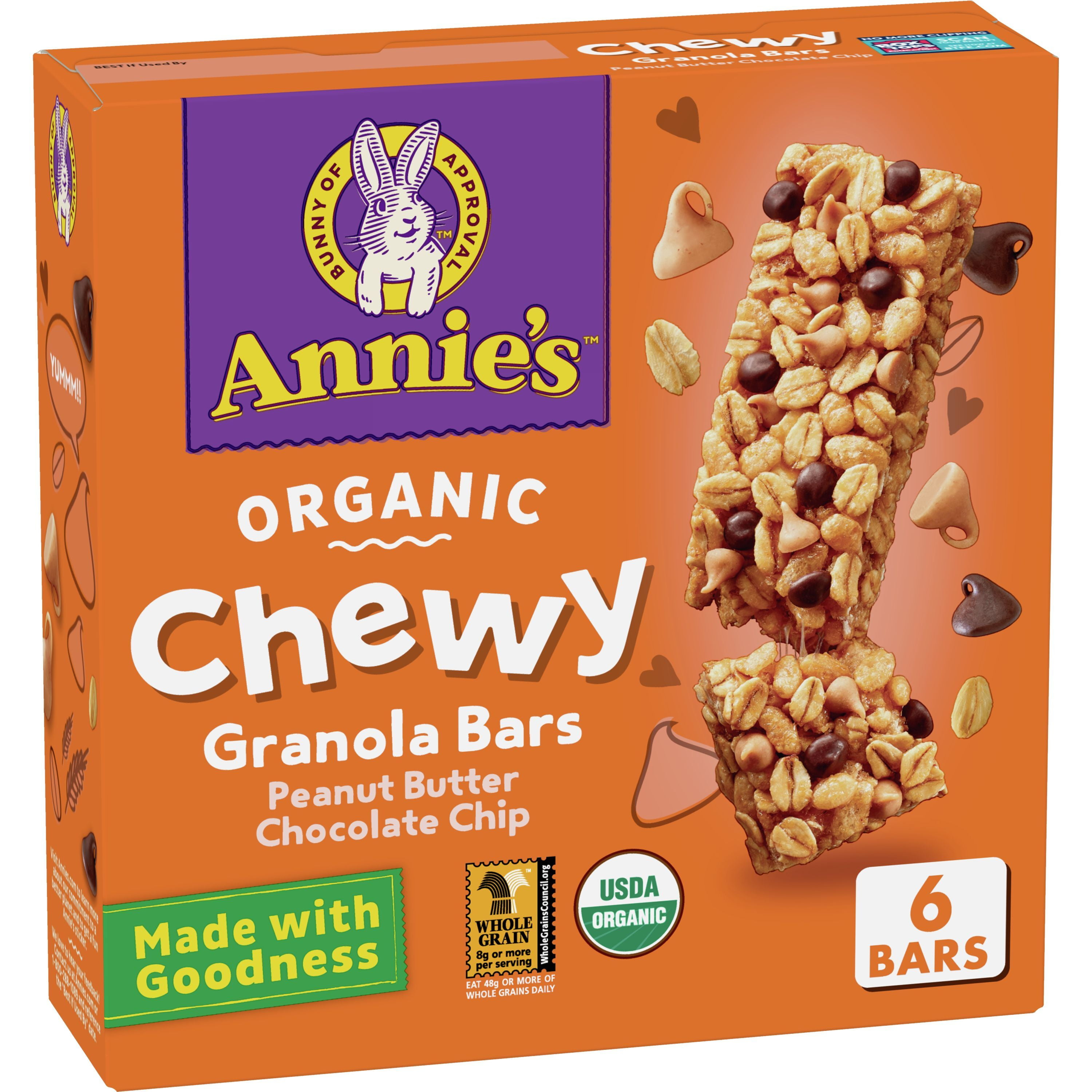Annie's Organic Chewy Granola Bars, Peanut Butter Chocolate Chip, 6 Bars, 5.34 oz