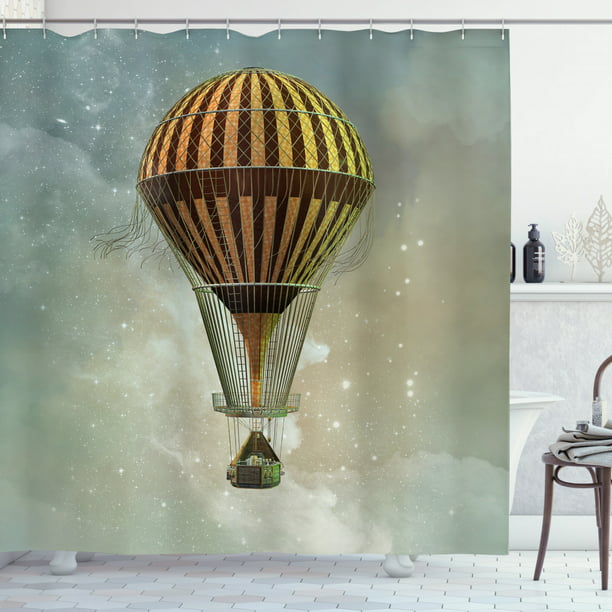 Steampunk Shower Curtain Fantasy World, Hot Air Balloon Shower Curtain