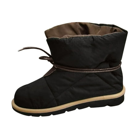 

PMUYBHF Ladies Fashion Solid Color Splash Proof Cotton Boots Lace up Comfortable Flat Short Boots 35.98