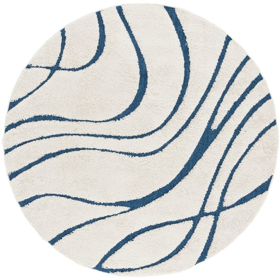 SAFAVIEH Florida Tamzen Abstract Shag Area Rug, Cream/Blue, 12' x 12' Round