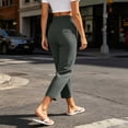 thumbnail image 5 of Costeam Womens Multi Button Pleated Front Linen Capri Pants Dual Side Slip Pockets Non Elastic High Waist Lightweight Wrinkle Resistant Loose Mid Calf Casual Cropped Trousers, 5 of 7
