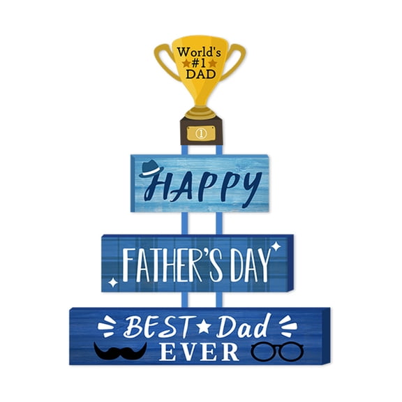 Father's Day Door Hanging Decoration for Home, World's #1 DAD Paper Sign with Glue Dots and Ribbon, Happy Father's Day Party Decor Set