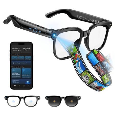 HOWENS Smart glasses with camera and Bluetooth - Sports AI glasses, image stabilization, real-time translation, object recognition, long battery life, suitable for meetings and video recording