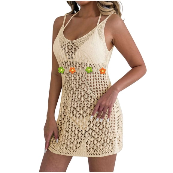 Riecok Swim Cover Up for Women Sleeveless Crochet Lightweight Swimsuit Cover Ups Summer Vacation Outfits