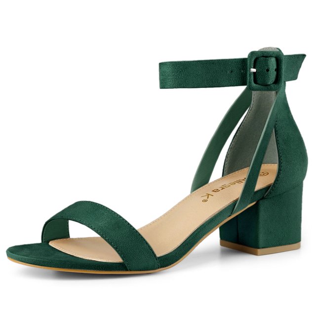 Sandalias De Tacón Bajo Con Correa De Tobillo Para Mujer Verde 38