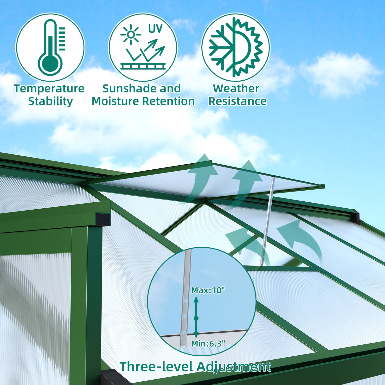8x12FT Walk-in Green Houses,Large Aluminum Greenhouses for Outdoors,Heavy Duty Polycarbonate Greenhouse with Roof Vent, Greenhouse for Winter Garden,Backyard,Patio,Lawn,Easy Assembly(ship in 2 boxes)