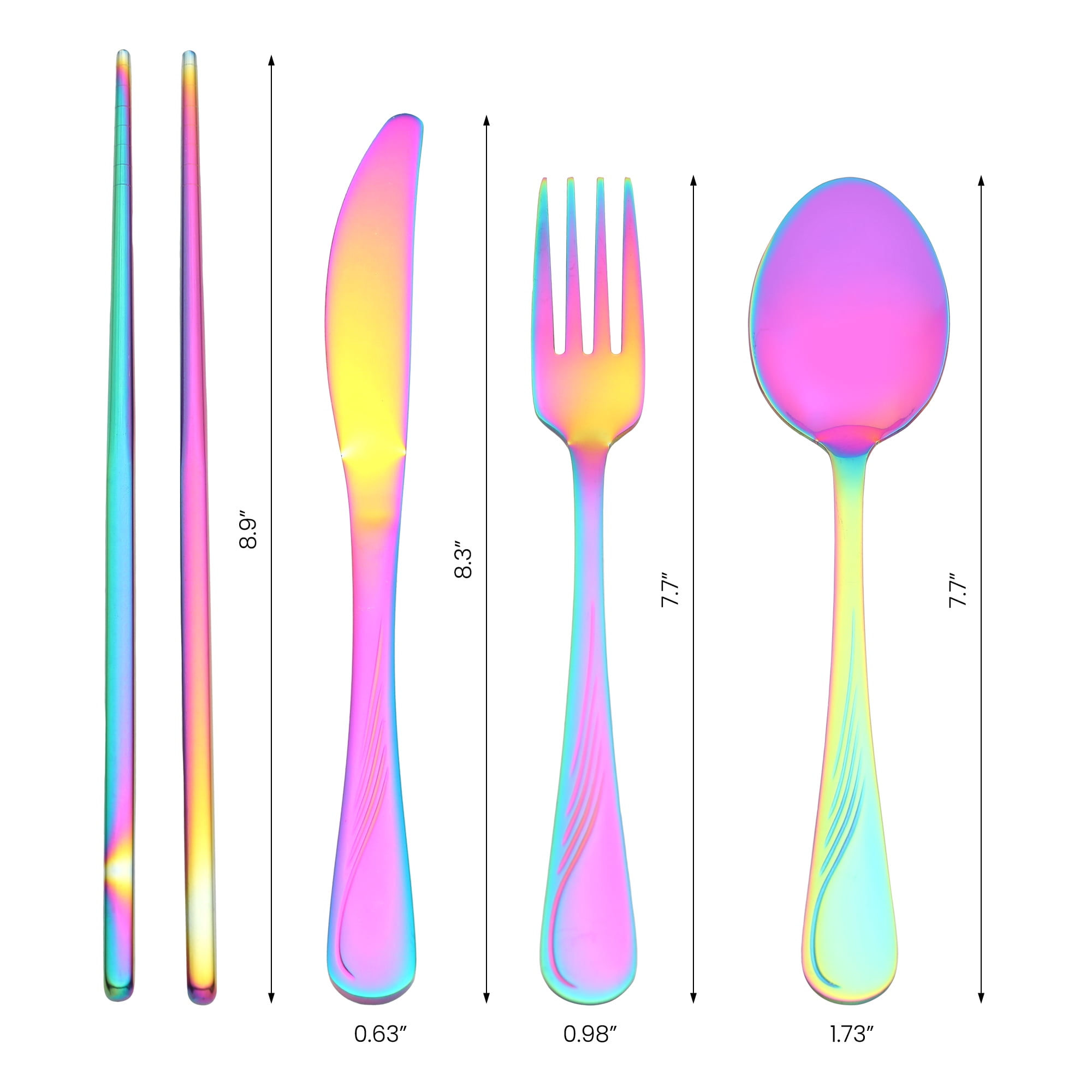 Unique Bargains Sleek and Stylish Durable Stainless Steel Flatware Set Colorful 4pcs