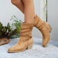 thumbnail image 3 of Womens Wide Calf Ankle Boots Suede Pointed Toe Casual Stacked Heel Strappy Pull on Chelsea Booties, 3 of 6