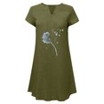 thumbnail image 4 of Cyber&Monday Deals Dyegold Sundresses for Women Casual Beach - Cotton Linen Dresses for Women V Neck Short Sleeve Dandelion Print Midi Sundresses ​Casual Graduation T Shirt ​​Dresses, 4 of 5