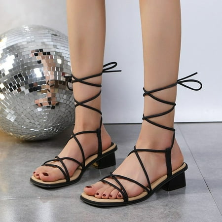 

YOUSNH Ankle Strap Sandals for Women Summer New Large Size Square Head Fish Mouth Thick Heel Fashion Sandals Shoes Woman 2024 Trend Black 9(42)