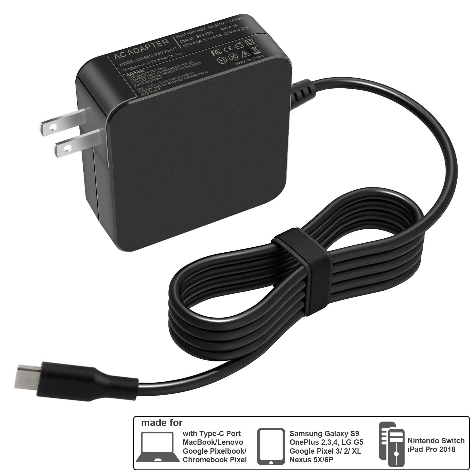 Chargeur USB-C 65 watts normal pour Huawei MateBook D 16 (2022) 