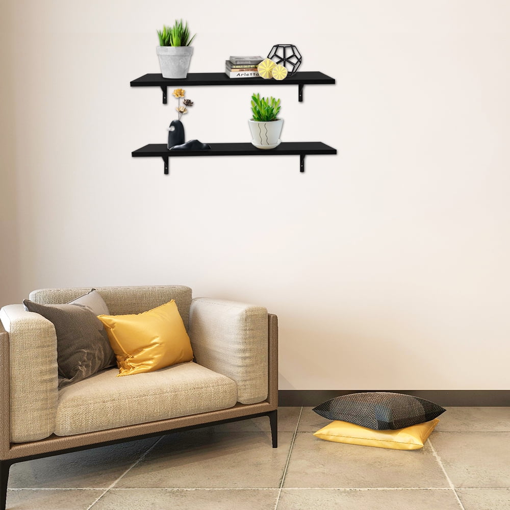 Lowestbest 2 Floating Shelves, Display Shelf, Floating Shelves Wall Mounted with Bracket for Frames, Modern Home Decorative, Black Lowestbest 2 Floating Shelves, Display Shelf, Floating Shelves Wall Mounted with Bracket for Frames, Modern Home Decorative, Black
