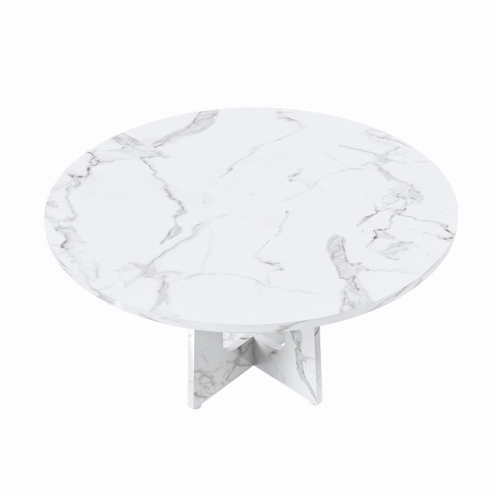Accent Spliced Design Tabletop Round Dining Table for 4, Farmhouse Indoor Kitchen Table with Cross Base & Adjustable Foot Pads