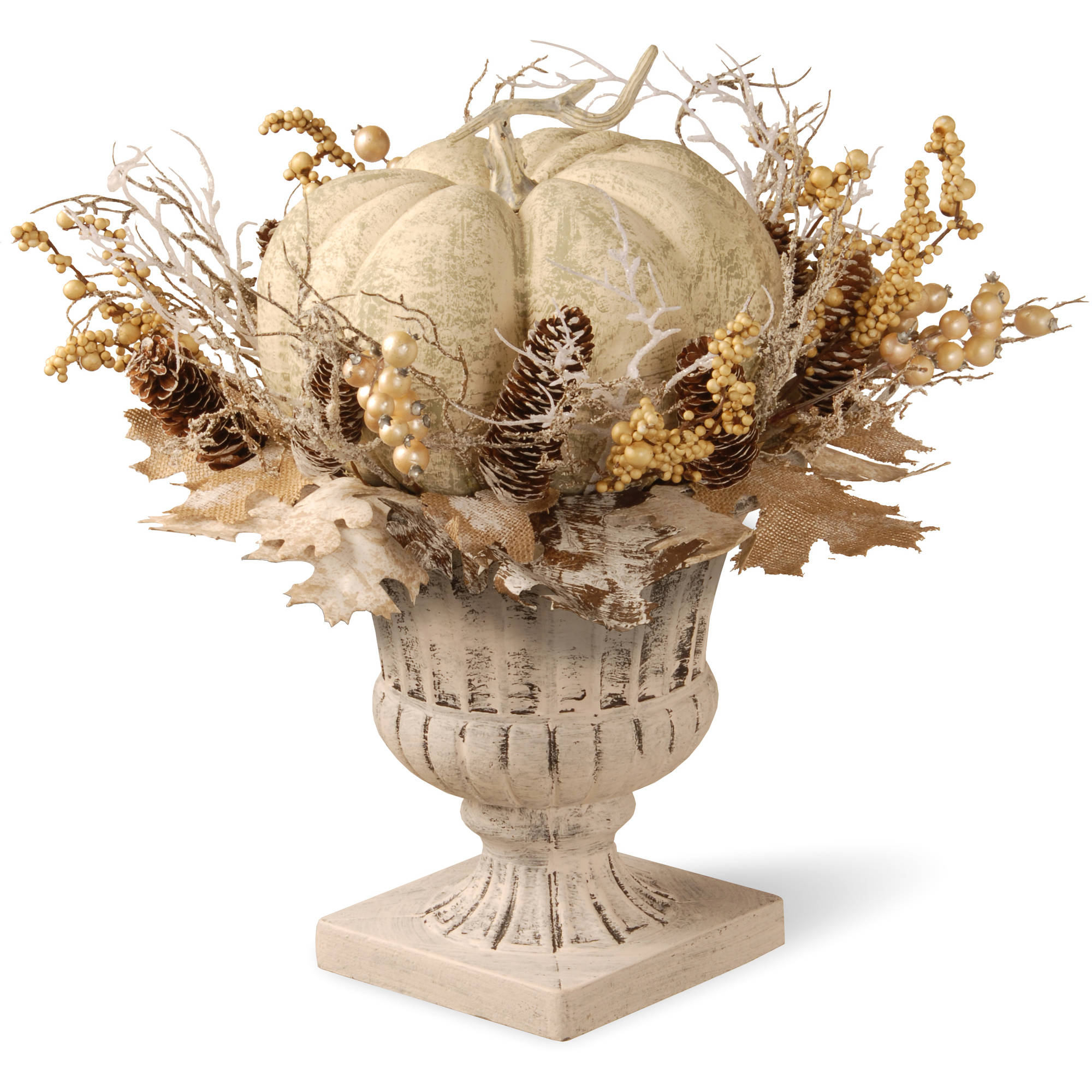 18" White Pumpkin Decor