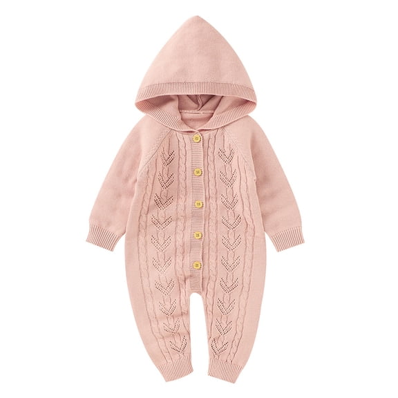 Generic Knitted Sweater for Toddler Baby Girls Boys Cotton Knitted Hooded Sweater Romper Jumpsuit Outfits Toddler Knitted Romper Cotton Long Sleeve One-Piece Coveralls Hooded Jumpsuit