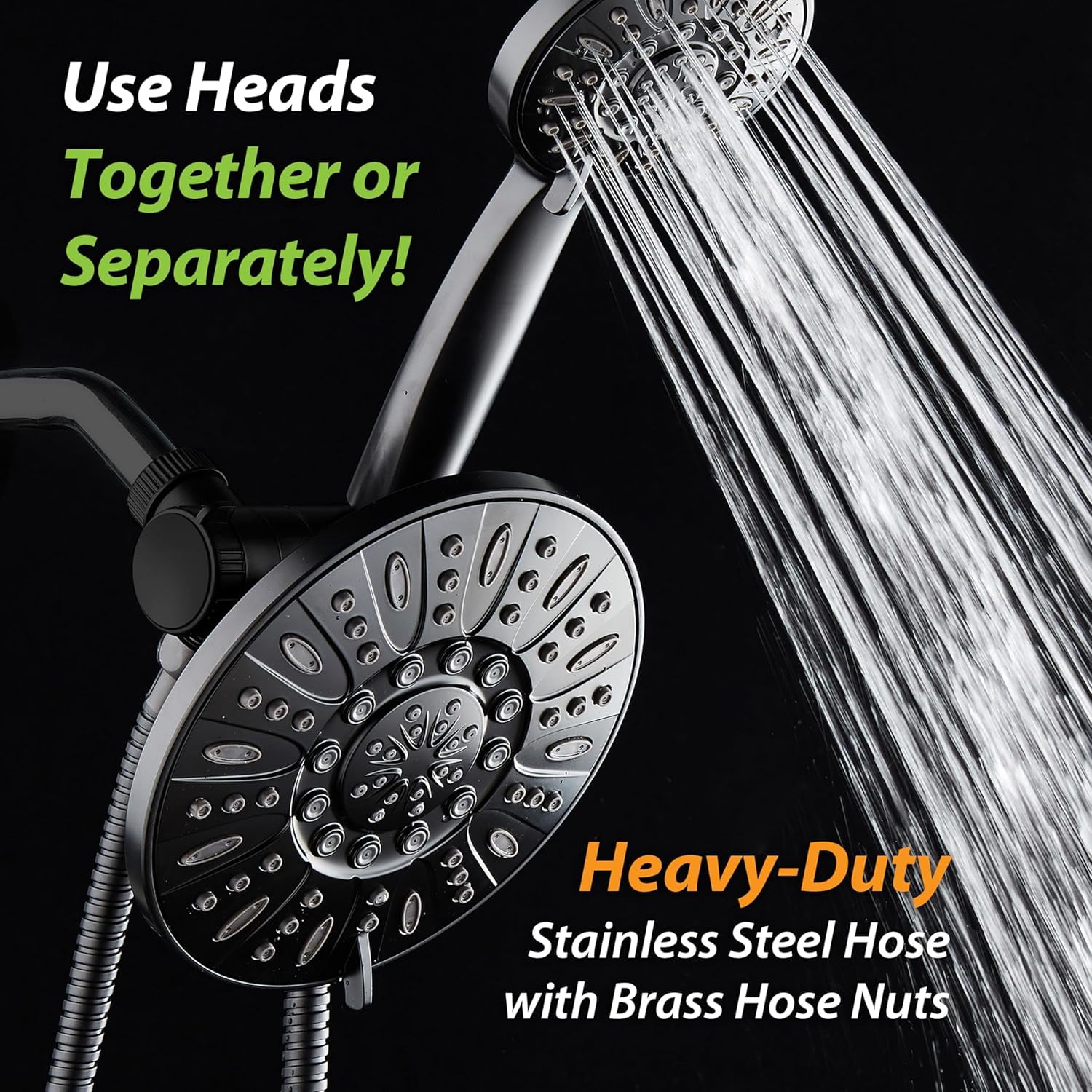 Premium High Pressure 3-Way Rainfall Combo for The Best of Both Worlds - Enjoy Luxurious Rain Showerhead and 6-Setting Hand Held Shower Separately or Together