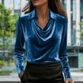 thumbnail image 1 of HongQid Blouse en Velours à Manches Longues pour Femmes, Col Bénitier, Drapée, Travail Bureau, Unie, Hauts pour Dames, 1 of 7