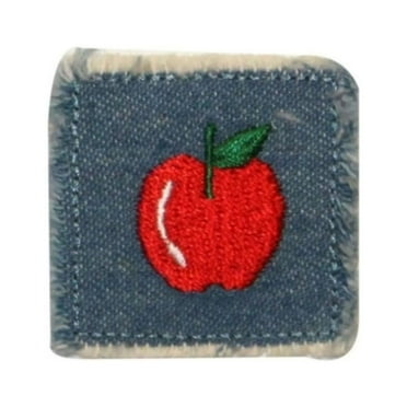 ID 1229B Apple On Denim Patch Tree Fruit Symbol Embroidered Iron On Applique