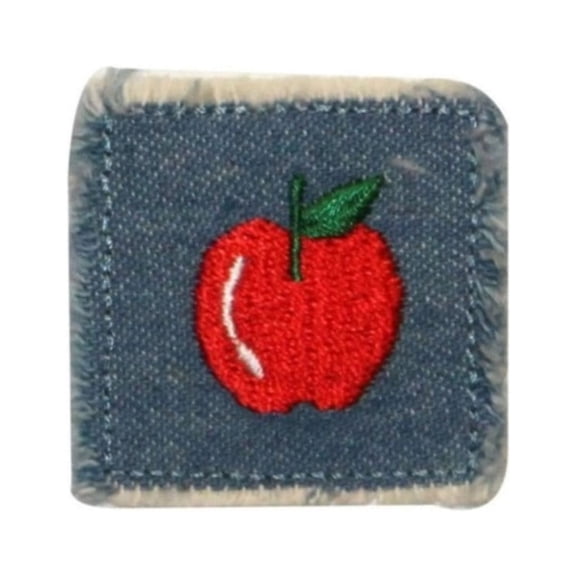 ID 1229B Apple On Denim Patch Tree Fruit Symbol Embroidered Iron On Applique