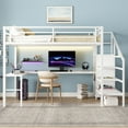 thumbnail image 2 of Bellemave Queen Size Metal Loft Bed with L-shaped Desk and Storage Staircase, Loft Bed Frame with Wardrobe and Shelf, LED Loft Bed with Power Outlet for Kids Teens Adults, (Off White, Queen), 2 of 11