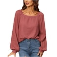 thumbnail image 1 of Hauts d'Automne pour Femmes Col Rond Couleur Unie Manches Longues Blouse Habillée Décontractée Coupe Ample Confortable pour Sortir, 1 of 5