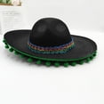 thumbnail image 2 of Hsqqdc Mexican Sombrero Hat with Pom Pom Edging, Felt Wide Brim Matador Hat for Party,Daily Use, 2 of 7