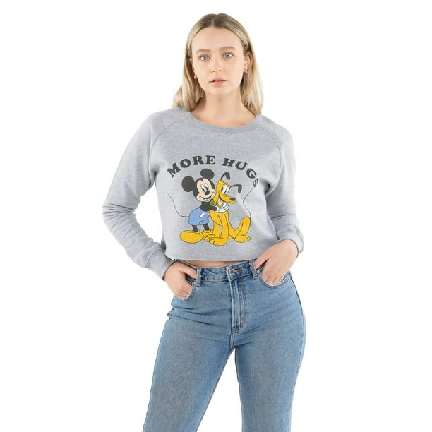 Disney Womens More Hugs Mickey Mouse Crop Sweatshirt 