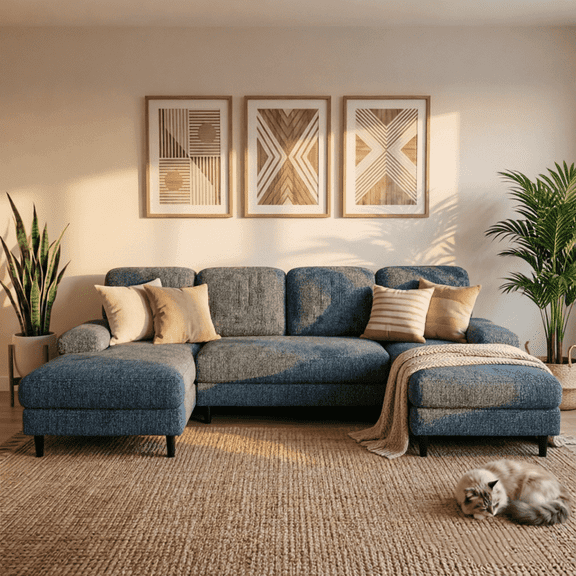 CONCETTA U Shaped Sectional Sofa Couches with Double Chaise 4-Seat Set, Chenille Fabric Cushion for Living Room Home Furniture, Dark Grey