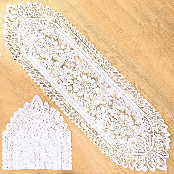 AUQ 2026 New 2 Pack Cotton Crochet Lace Rectangular Doilies Table Dresser Scarf Décor,White 13" X 45",For Dining Tables,Side Tables,Home Décor,Tea Parties,Special Events