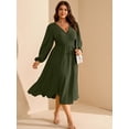 thumbnail image 5 of AURA Women's Plus Size Fall Wedding Guest Dress Wrap V Neck Swiss Dot Lantern Long Sleeve Swing Boho Casual Dresses, 5 of 6
