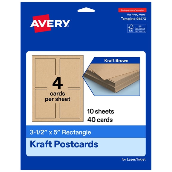 Avery Printable Postcards, 3.5" x 5", Kraft Brown, 40ct