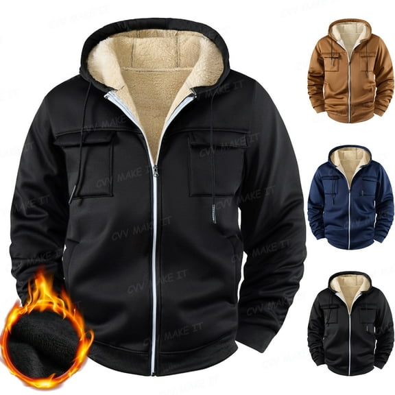 Homeyce Men's Zip Up Sherpa Lined Hoodies Fleece Flannel-Lined Jackets Outfits with Pockets Long Sleeve Heavyweight Thick Sweatshirts with Hooed Winter Outdoor Warm Softshell,Black M