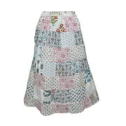 Mogul Women Skirts Vintage Ethnic Patchwork Rayon Boho Long Skirts