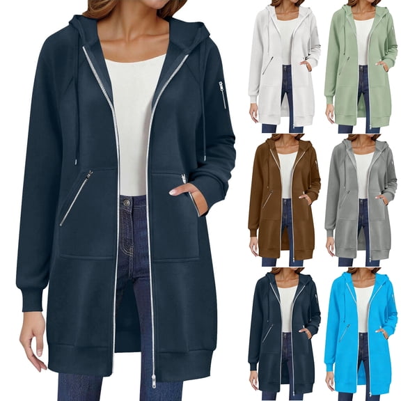 Lumtrix Long Hoodies for Women Zip Up Tunic Sweatshirt Cute Fall Jackets | Oversized Sweatshirt Travel Hoodie Lightweight Workout Jackets White XL