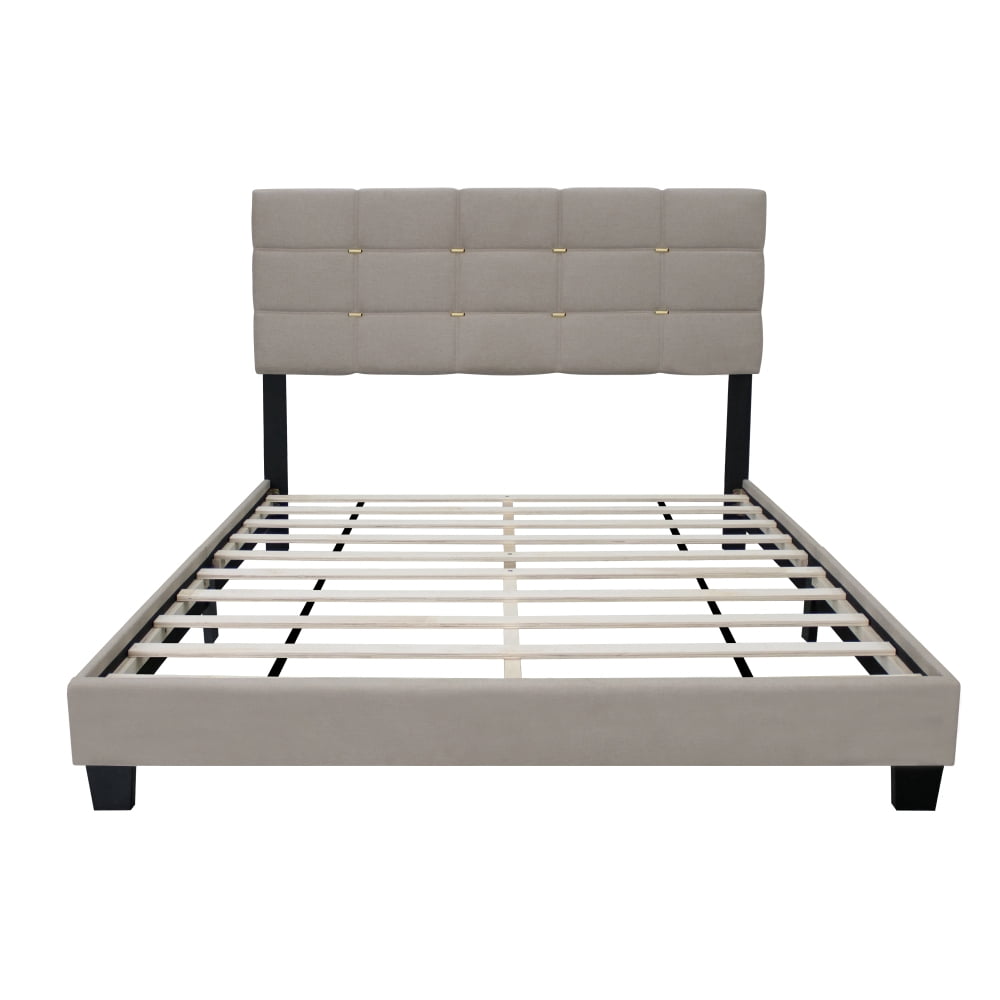 BEIGE QUEEN SIZE ADJUSTABLE LINEN FABRIC UPHOLSTERED BED FRAME VINTAGE COLLECTION COLOR FITS ANY ROOM