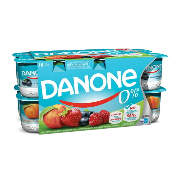 Yogourt brassé Danone 0 % à saveur de fraise/framboise/pêche/bleuet