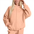 thumbnail image 4 of ZHOGXU Soft Womens Zip Up Hoodie Sweatshirt Solid Color Long Sleeve Tops Relaxed Fit Ribbed Cuffs With Pocket Workout Activities, 4 of 6