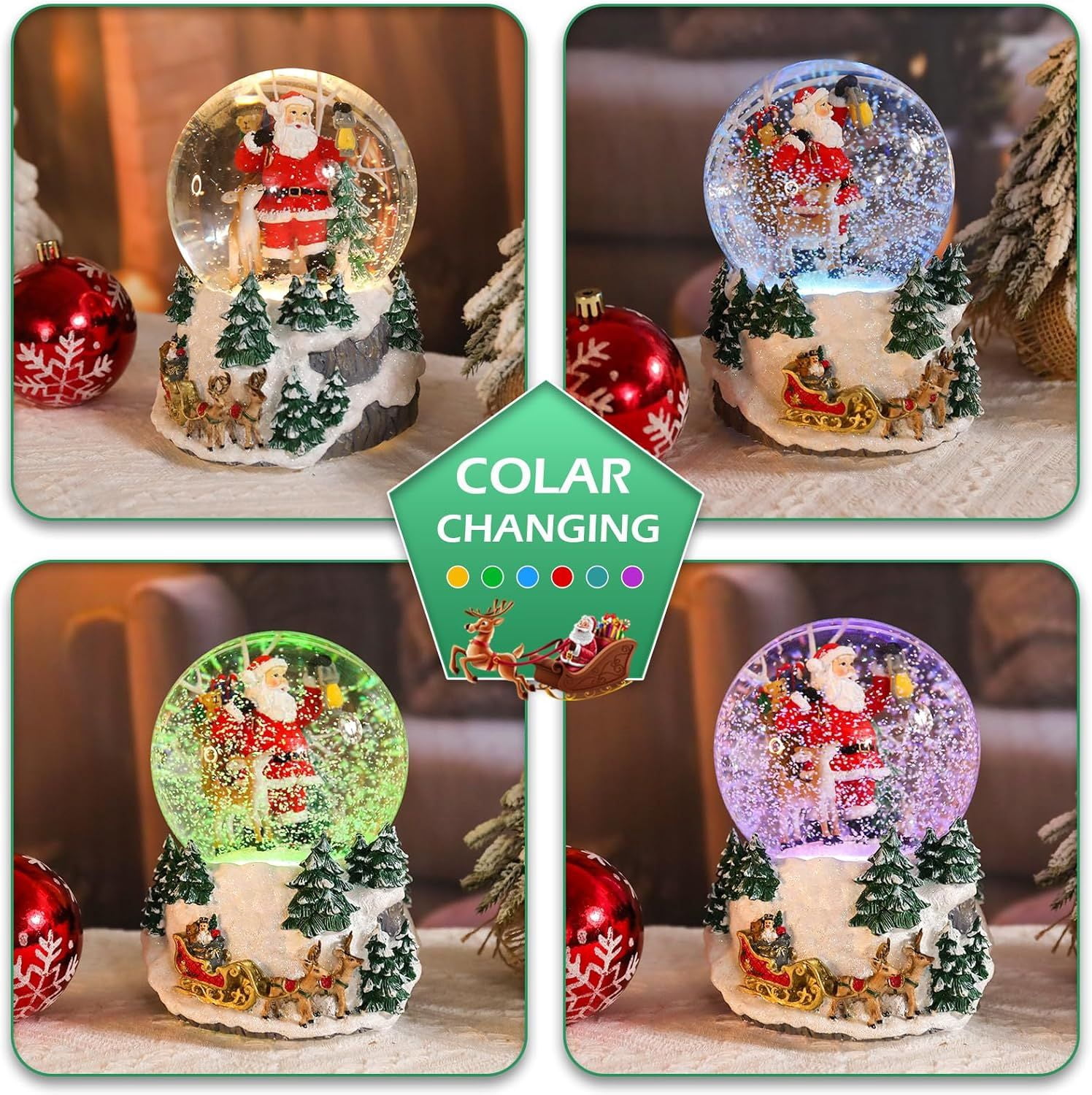 Christmas Snow Globes Gingerbread Man Village House in Cup Christmas Snow Globe with 8 Songs Color Changing Battery Operated Musical Box for Christmas Home Party Décor