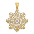 thumbnail image 1 of 14K Two-tone Gold Open Back Solid Polished Finish Diamond-cut Flower Charm Pendant, 1 of 4