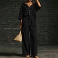 thumbnail image 5 of Women's Matching Tracksuit Set Baeitkot Women's Solid Casual 2 Piece Outfits Oversized Button Down Shirts High Waist Pleated Wide Leg Pants Loose Matching Tracksuit Set Black L, 5 of 7