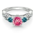 thumbnail image 2 of Gem Stone King 925 Sterling Silver Pink Mystic Topaz London Blue Topaz and White Moissanite Engagement Ring for Women (2.03 Cttw, Round 6MM and 3MM, Size 7), 2 of 4