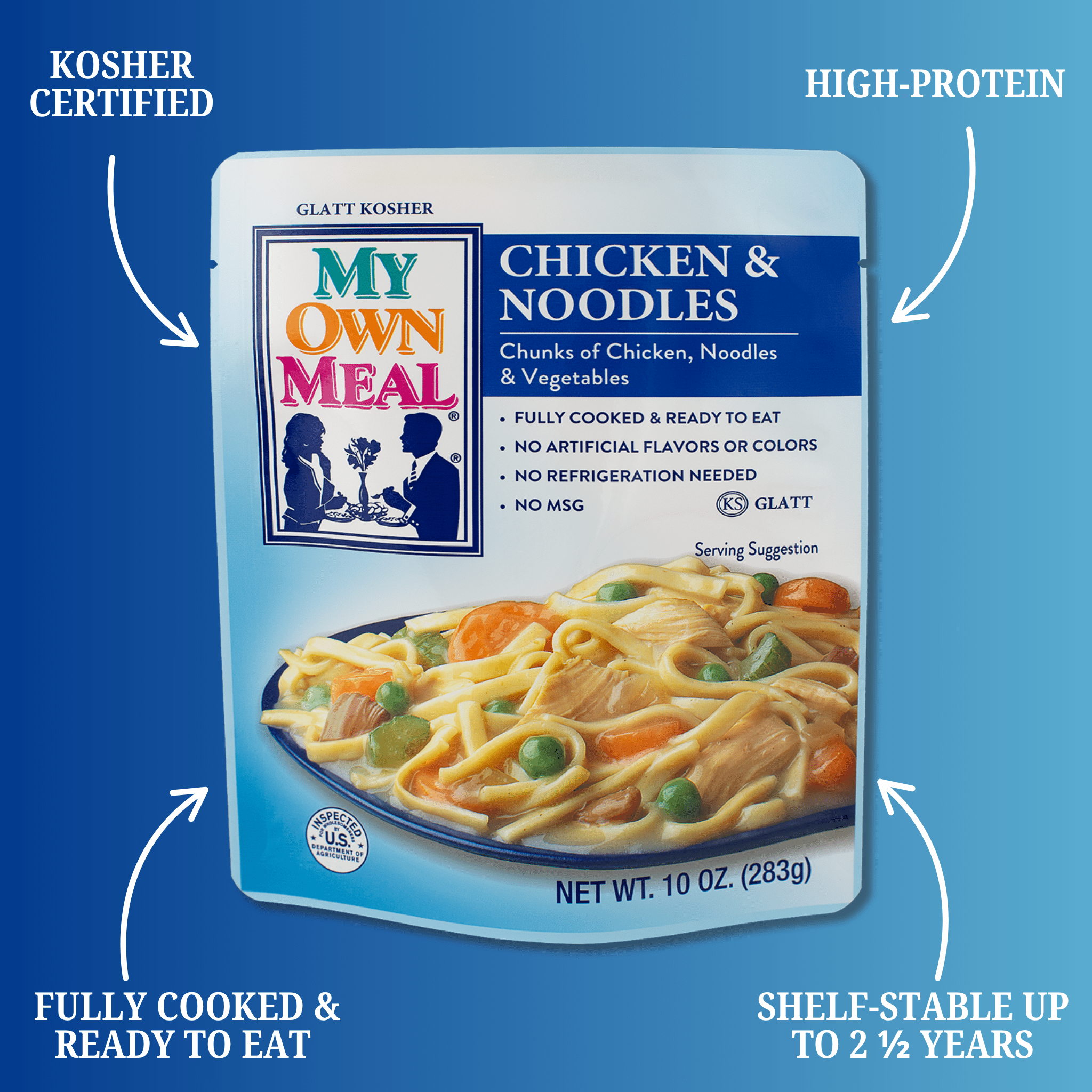 My Own Meals, Chicken & Noodles, Kosher, Shelf Stable, 10 OZ,  Pack of 6