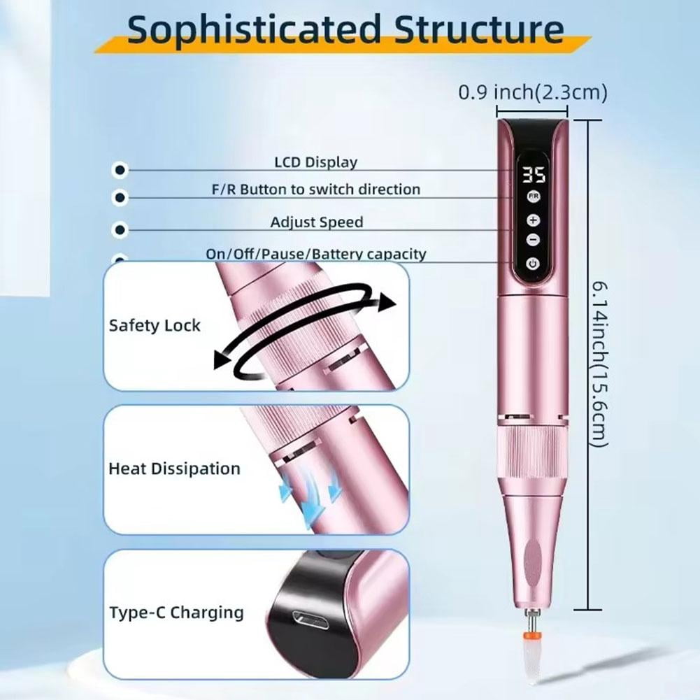 Electric Nail Drill File, Nail Drill Electric Nail File Kit, Rechargeable Efile Set, Nail Machine Kit Manicure Pedicure Tools Polishing Set for Salon Home - Green