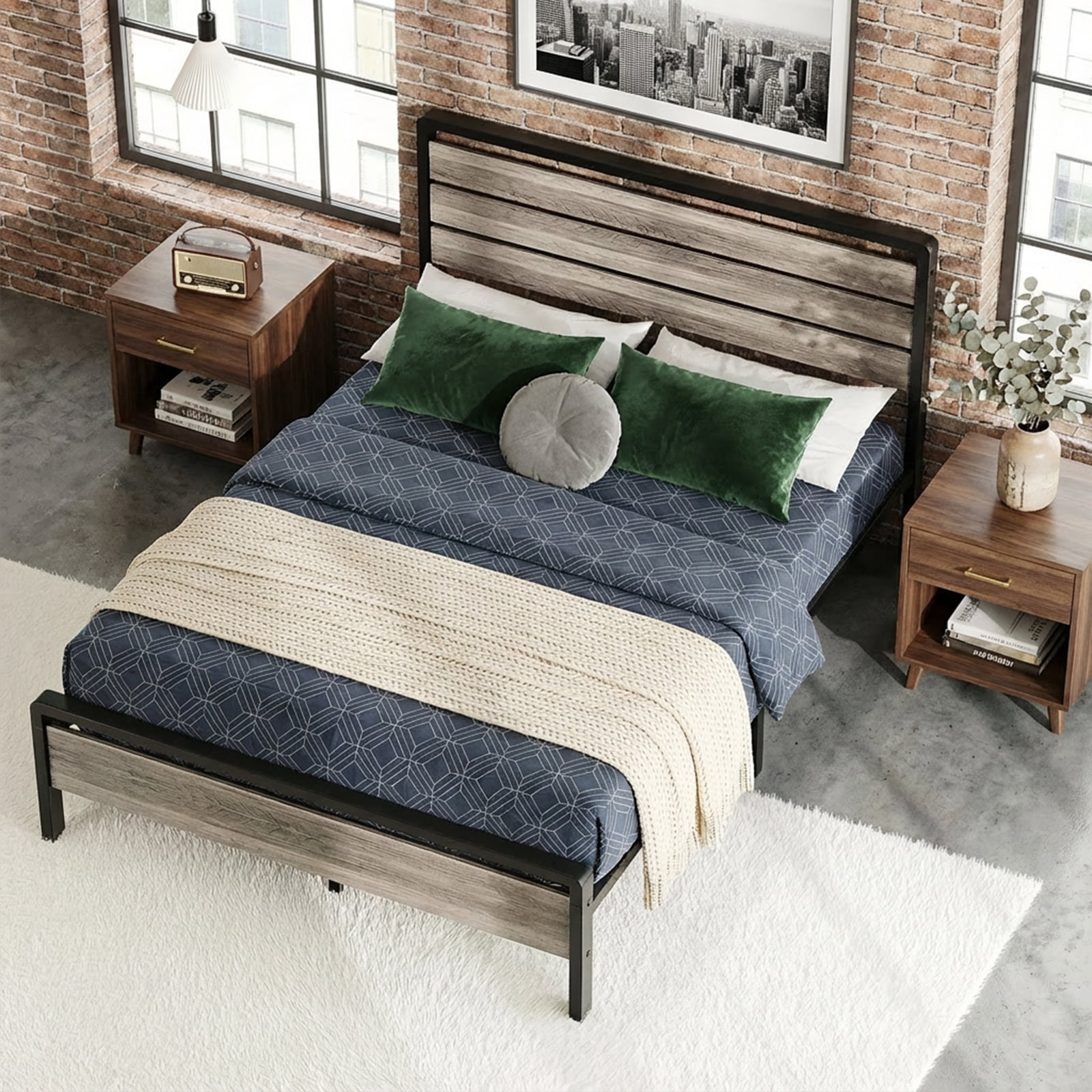 Zimtown King Platform Bed Frame with 12-Inch Under-Bed Storage, LED Lighted Headboard & Footboard, Modern Apartment Bedroom,Gray