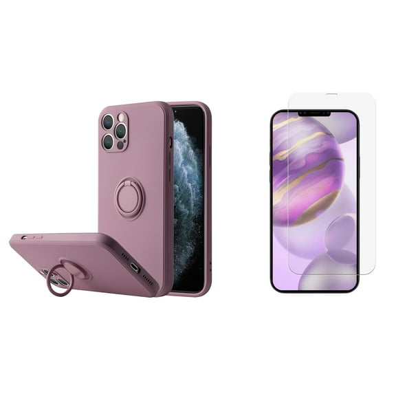 Bemz Slim Silicone Ring Compatible with iPhone 12 Pro Max, 6.7 inch with (2 Pack) Tempered Glass Screen Protectors and Touch Tool - Mauve Purple