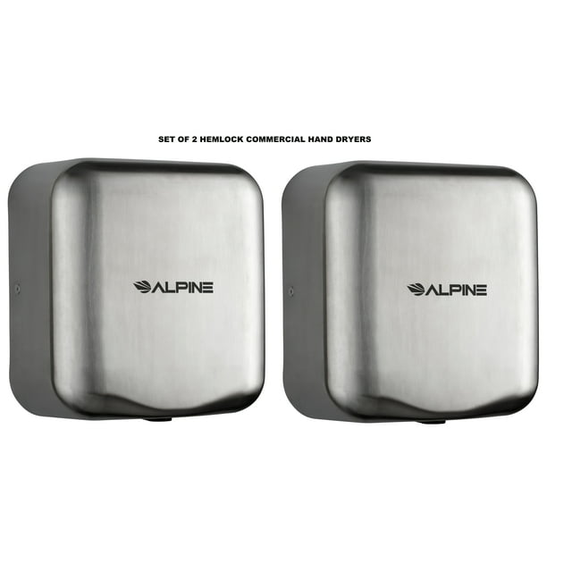 Alpine Industries Hemlock Brushed Stainless Steel 220-Volt Commercial Automatic High-Speed Electric Hand Dryer 2 Pack