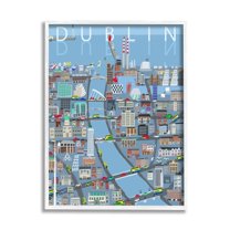 Stupell Industries Dublin Coastal City Map Bridges Buildings Design Framed Wall Art, 16 x 20, Design by Carla Daly