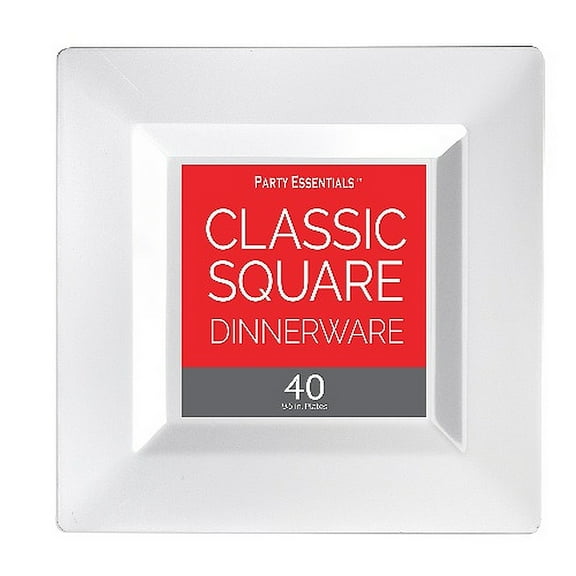 1 - Party Essentials 9.5" Classic Square Plates - White 40 Ct.