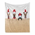 thumbnail image 1 of Christmas Soft Flannel Fleece Blanket, Group of Santa Claus Dogs over Wooden Fences Humor Animals Noel Puppies Pet Graphic, Cozy Plush for Indoor and Outdoor Use, 50" x 60", Tan Red, by Ambesonne, 1 of 6