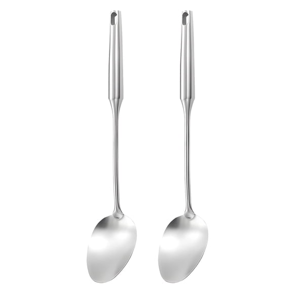 2 Pack 304 Stainless Steel Cooking Spoons – 14.8" Long Handle Serving Spoon, 2.9" Wide Ladle Head, Mirror Polished, Solid Metal Utensil with Hanging Hole